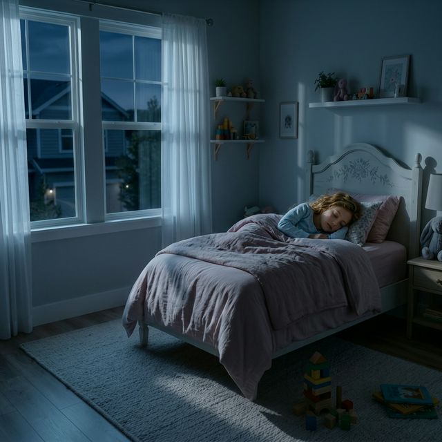 The child's bedroom at night, the location reference